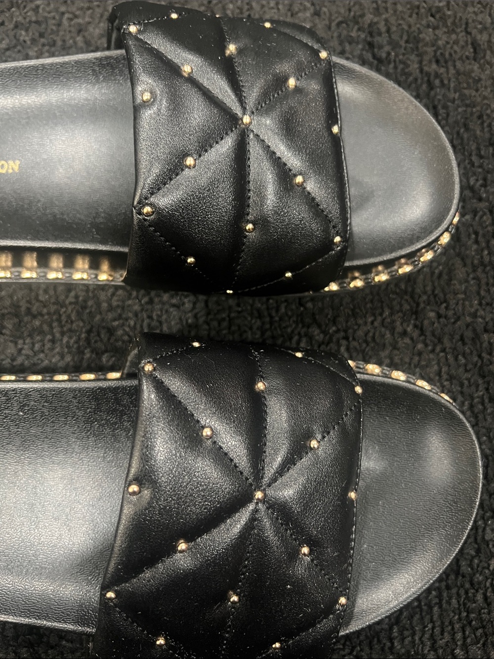 Jessica Simpson Quilted Black Slide Sandals with Stud Detail - Picture 5 of 8